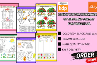 customise preschool maths and  science worksheets for etsy and amazon