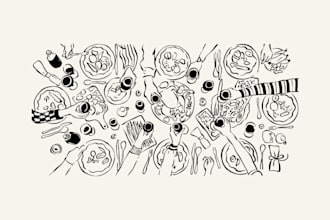 create elegant table and food illustrations for menus, events and marketing