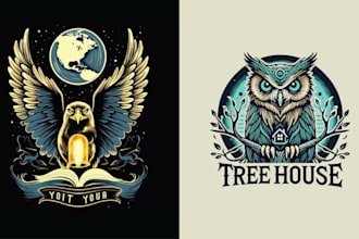 create hand drawn eagle bird owl logo