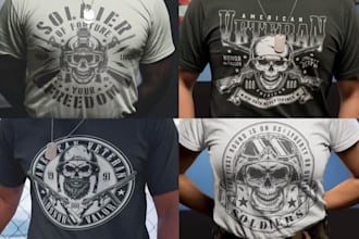 create vintage vector t shirt warriors skull military logo