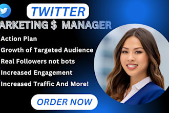 be your twitter marketing manager and grow followers, engagement