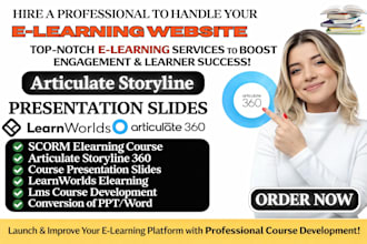 design an elearning course in articulate storyline 360 ispring, rise 360, moodle