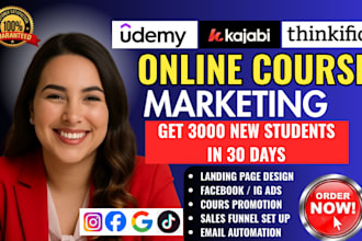 do udemy online course marketing, squarespace, kajabi mental health landing page