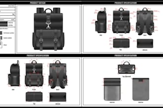 create handbags, wallets, purses, and backpack designs and make tech pack