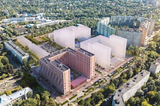 rebuild mixed use highrise apartment building,urban landscape,cgi housing estate
