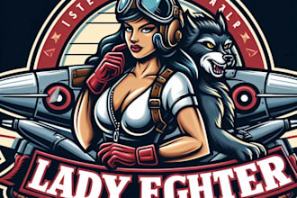 design high quality lady fighter jet vintage logo with  t shirt design