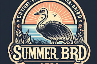 design high quality vintage summer bird ostrich logo t shirt design