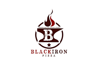 design captivating black iron pizza logo