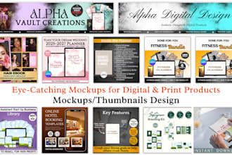 design custom etsy digital product mockups, listing thumbnails, and etsy banners