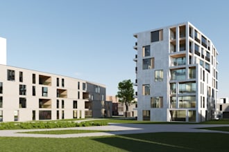 rebuild 3d modern residential building, facade, exterior layout,landscape render