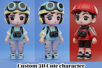 do 3d cartoon character model, 3d mascot, chibi or cute character for animation
