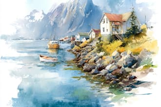 draw photo of house or landscape in watercolor illustration
