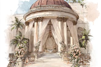 draw your wedding venue photo in watercolor illustration
