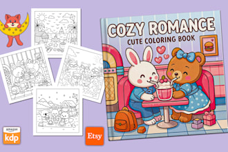 design bold and easy cozy coloring book covers and pages for kids and adults
