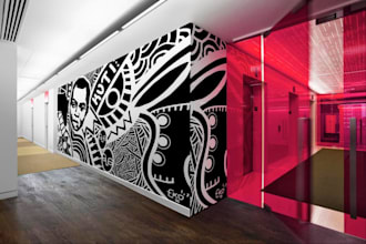 create modern mural design, doodle art, wall decal, and professional typography
