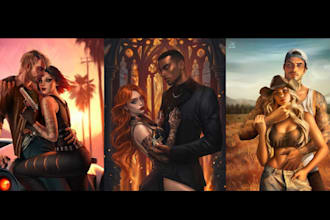 draw nsfw dark mafia art illustration semi realistic style couple art commission