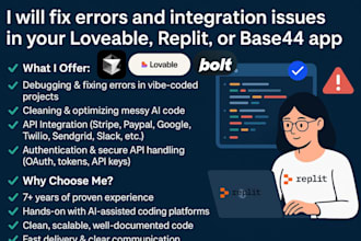 fix errors and integration issues in your loveable, replit, or base44 app