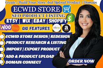 setup and upload products on ecwid etsy shopify amazon ebay and connect domain