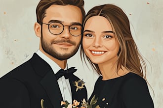 draw a couple portrait, wedding illustration