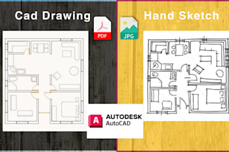 convert hand sketch, PDF or image to cad drawings