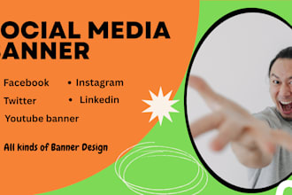 design professional linkedin, youtube, facebook, twitter banner, logo