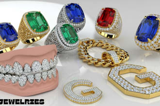 create 3d jewelry, rings, grillz stone, chain, pendant necklace, cad jewelry