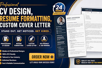 deliver 24 hours professional CV design, resume formatting, custom cover letter