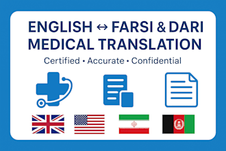 translate english to farsi and dari medical documents