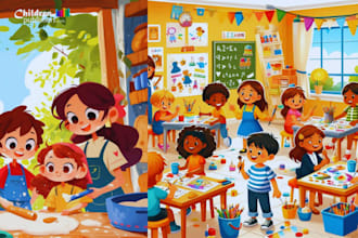 watercolor traditional art style print ready children kids book kdp illustration