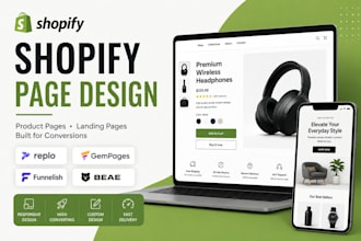 shopify product page design shopify landing page replo gempages funnelish