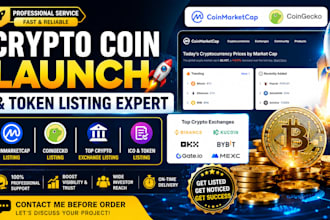 launch crypto coin, token listing, ico listing on coinmarketcap and top crypto