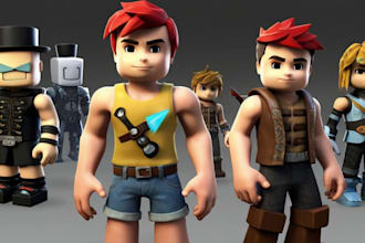 make roblox 3d character model, roblox avatar design, npcs, anime, cartoony