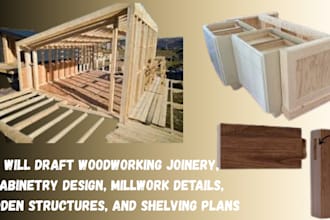 draft woodworking joinery, cabinetry, millwork , wooden structures,and shelving