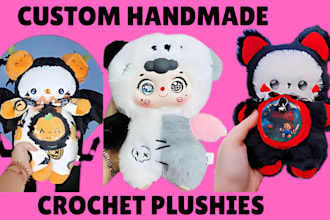 create custom plush, soft cuddly dolls toy concept art , soft handmade plushies