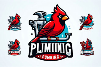 design cardinal bird mascot plumbing logo with unlimited revision in 12 hours