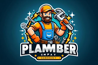 create plumber worker handyman mascot logo design with fastest delivery