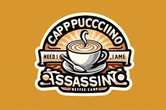 make cappuccino assassino sticker logo with unlimited revision