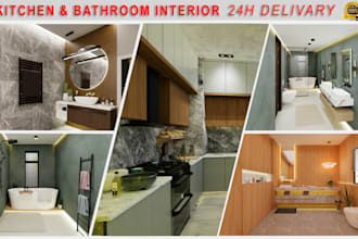do bathroom interior design in 3d and render