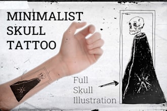 design a minimalist surreal skull tattoo in blackwork