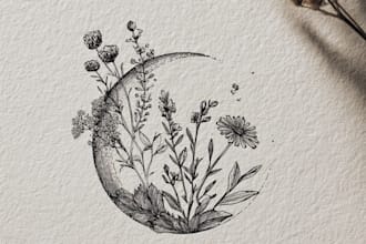 do a custom botanical logo with flowers, leaves, and vines
