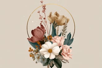 draw botanical illustration of flower ,plant logo unique style