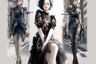 create a fashion design art, illustrations