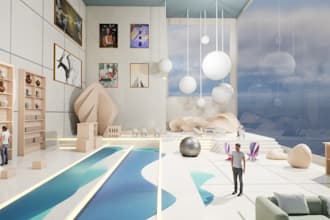 recreate modern art gallery,futuristic interior design,creative lounge,rendering