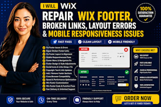 repair wix footer, broken links, layout errors and mobile responsiveness issues
