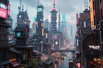 design a cyberpunk futuristic city art