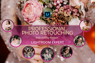 professionally cull, edit, batch process bride holding bouquet photos