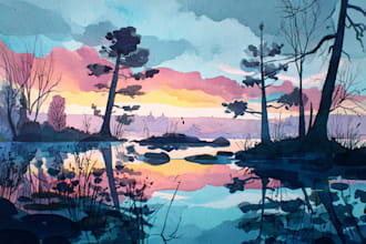 do watercolor and gouache landscape illustration