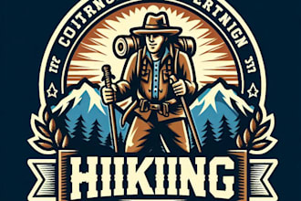design high quality hiking vintage logo with t shirt design