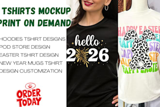 design easter tshirt merchandise mugs, sticker in new year for your pod store