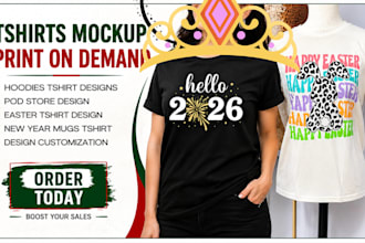 design easter tshirt merchandise mugs, sticker in new year for your pod store